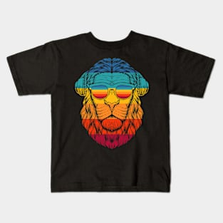 Retro Lion Headphones Kids T-Shirt